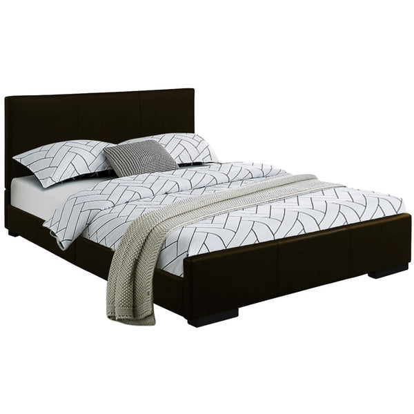 Homeroots Black Solid And Manufactured Wood Full Upholstered Faux Leather Bed Frame Black Wood 396990