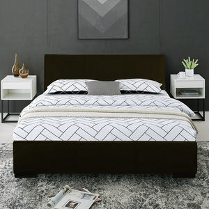 Homeroots Black Solid And Manufactured Wood Full Upholstered Faux Leather Bed Frame Black Wood 396990