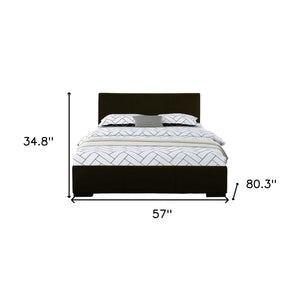 Homeroots Black Solid And Manufactured Wood Full Upholstered Faux Leather Bed Frame Black Wood 396990