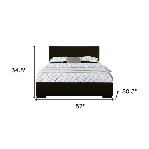 Homeroots Black Solid And Manufactured Wood Full Upholstered Faux Leather Bed Frame Black Wood 396990