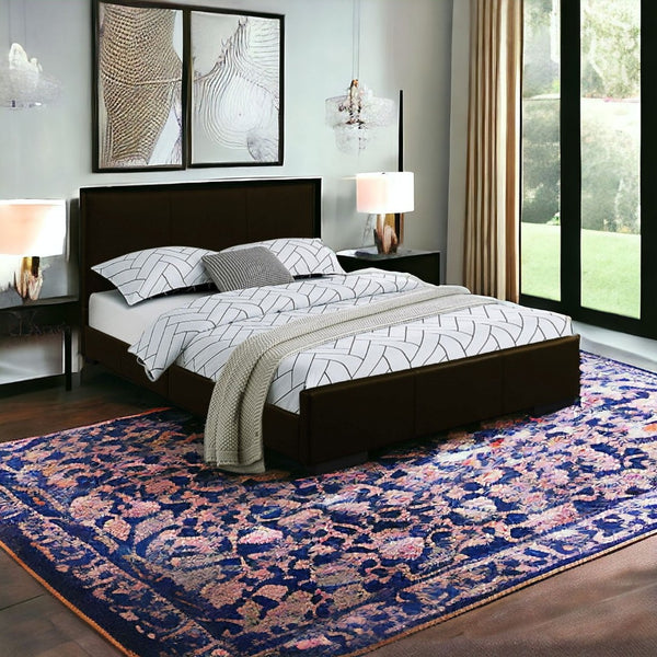 HomeRoots Brown Upholstered Platform Bed Frame - Modern Low-Profile Design for Cozy Bedrooms & Guest Rooms Black Queen 396991