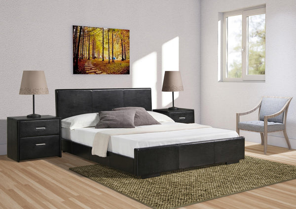 Homeroots Black Solid And Manufactured Wood Queen Upholstered Faux Leather Bed Frame Black Solid Wood 396991