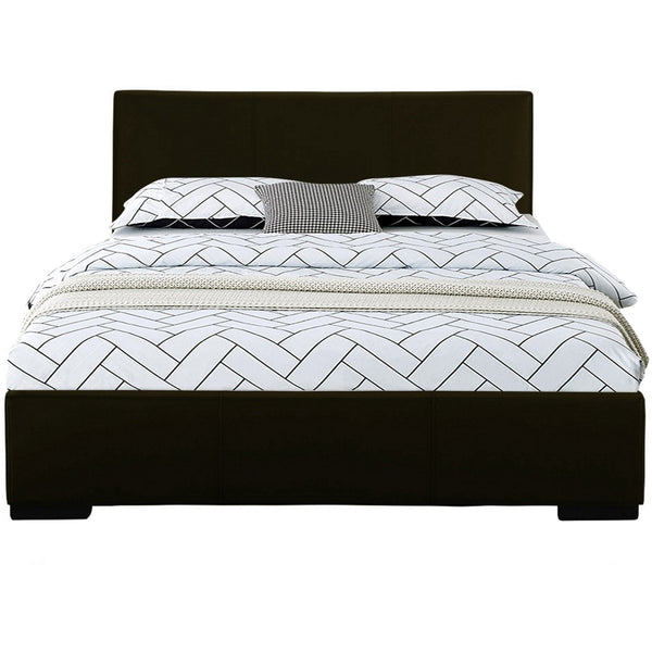 Homeroots Black Wood And Faux Leather King Bed Frame Black Solid Wood 396992