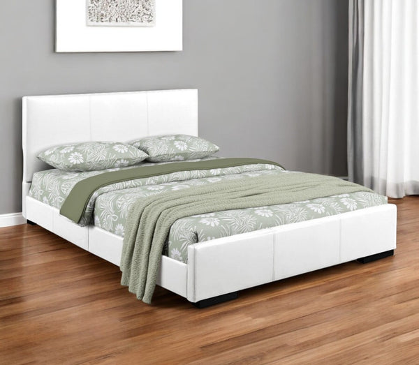 HomeRoots Brown Upholstered Platform Bed Frame - Modern Low-Profile Design for Cozy Bedrooms & Guest Rooms White KING 396996