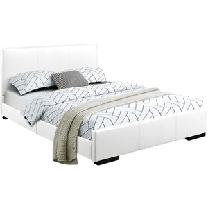 Homeroots White Wood And Faux Leather King Bed Frame White Solid Wood 396996