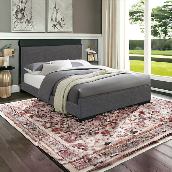 Homeroots Gray Wood Upholstered Queen Bed Frame Gray Solid Wood 396999