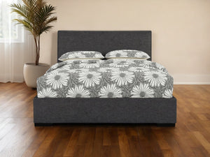 HomeRoots Brown Upholstered Platform Bed Frame - Modern Low-Profile Design for Cozy Bedrooms & Guest Rooms Gray Queen 396999