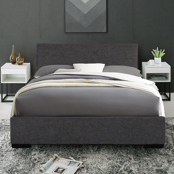 Homeroots Gray Wood Upholstered Queen Bed Frame Gray Solid Wood 396999