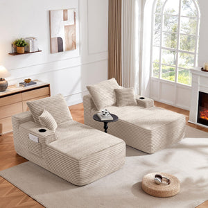 English Elm New Cloud Sectional Sofa Deep Plush Seat Double Chaise Low Profile Modern Lounge Beige W3975P475551