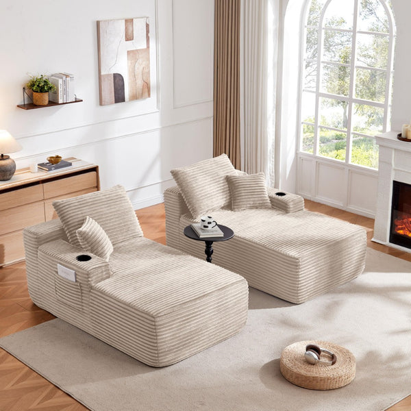 English Elm New Cloud Sectional Sofa Deep Plush Seat Double Chaise Low Profile Modern Lounge Beige W3975P475551