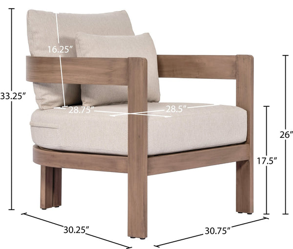 Meridian Furniture Newport Acacia Wood Outdoor Accent Chair with Durable Weather Resistant Cushion for Patio Use Beige 396Beige-C