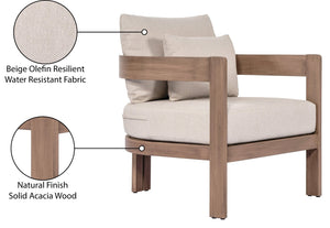 Meridian Furniture Newport Acacia Wood Outdoor Accent Chair with Durable Weather Resistant Cushion for Patio Use Beige 396Beige-C