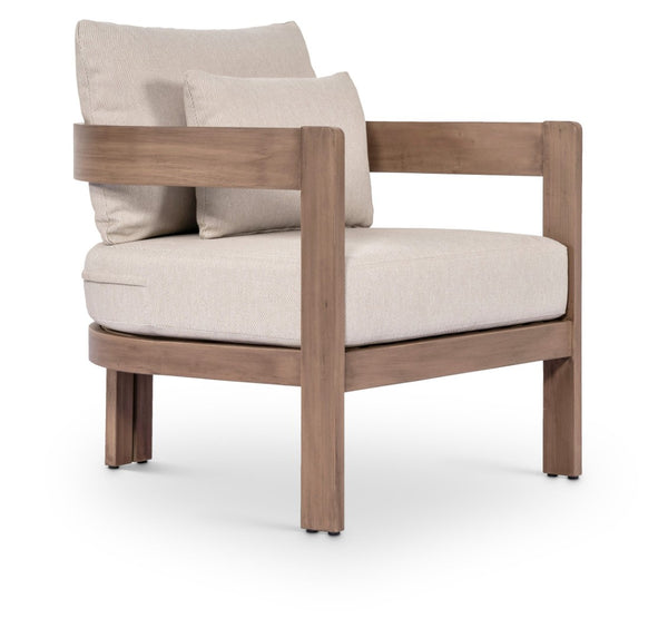 Meridian Furniture Newport Acacia Wood Outdoor Accent Chair with Durable Weather Resistant Cushion for Patio Use Beige 396Beige-C