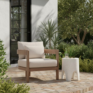 Meridian Furniture Newport Acacia Wood Outdoor Accent Chair with Durable Weather Resistant Cushion for Patio Use Beige 396Beige-C
