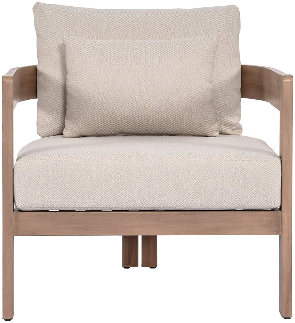 Meridian Furniture Newport Acacia Wood Outdoor Accent Chair with Durable Weather Resistant Cushion for Patio Use Beige 396Beige-C