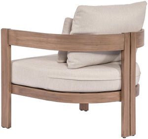 Meridian Furniture Newport Acacia Wood Outdoor Accent Chair with Durable Weather Resistant Cushion for Patio Use Beige 396Beige-C