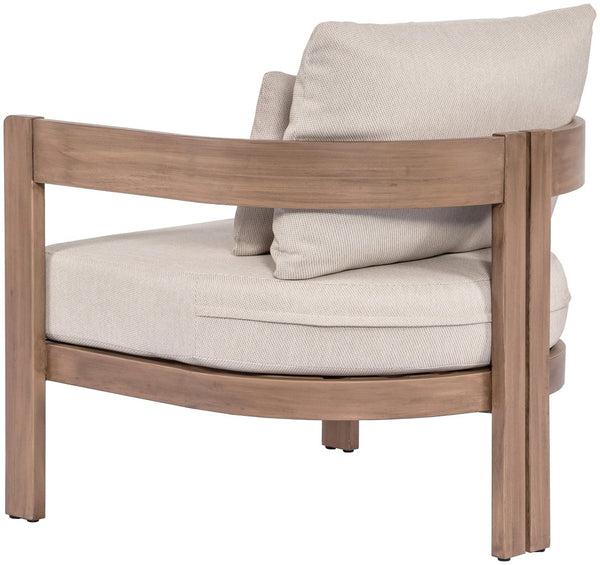 Meridian Furniture Newport Acacia Wood Outdoor Accent Chair with Durable Weather Resistant Cushion for Patio Use Beige 396Beige-C