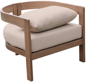 Meridian Furniture Newport Acacia Wood Outdoor Accent Chair with Durable Weather Resistant Cushion for Patio Use Beige 396Beige-C