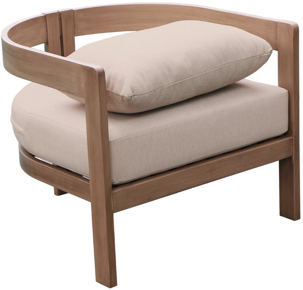 Meridian Furniture Newport Acacia Wood Outdoor Accent Chair with Durable Weather Resistant Cushion for Patio Use Beige 396Beige-C