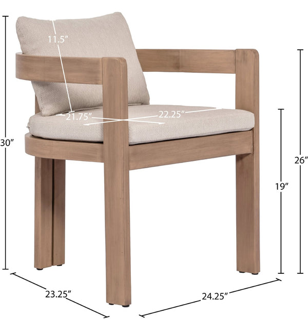 Meridian Furniture Newport Acacia Wood Outdoor Dining Chair with Weather Resistant Upholstered Cushion Patio Seating Beige 396Beige-DC