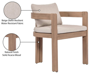 Meridian Furniture Newport Acacia Wood Outdoor Dining Chair with Weather Resistant Upholstered Cushion Patio Seating Beige 396Beige-DC