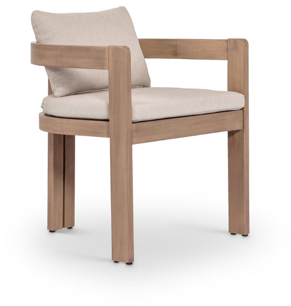 Meridian Furniture Newport Acacia Wood Outdoor Dining Chair with Weather Resistant Upholstered Cushion Patio Seating Beige 396Beige-DC