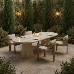 Meridian Furniture Newport Acacia Wood Outdoor Dining Chair with Weather Resistant Upholstered Cushion Patio Seating Beige 396Beige-DC