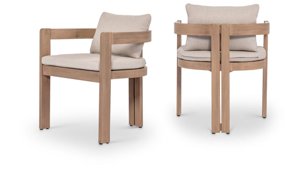 Meridian Furniture Newport Acacia Wood Outdoor Dining Chair with Weather Resistant Upholstered Cushion Patio Seating Beige 396Beige-DC
