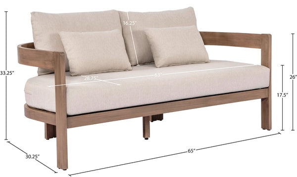 Meridian Furniture Newport Outdoor Loveseat Solid Acacia Wood Frame with Weather Resistant Fabric Cushion Seating Beige 396Beige-L