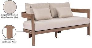 Meridian Furniture Newport Outdoor Loveseat Solid Acacia Wood Frame with Weather Resistant Fabric Cushion Seating Beige 396Beige-L