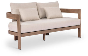 Meridian Furniture Newport Outdoor Loveseat Solid Acacia Wood Frame with Weather Resistant Fabric Cushion Seating Beige 396Beige-L