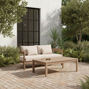 Meridian Furniture Newport Outdoor Loveseat Solid Acacia Wood Frame with Weather Resistant Fabric Cushion Seating Beige 396Beige-L