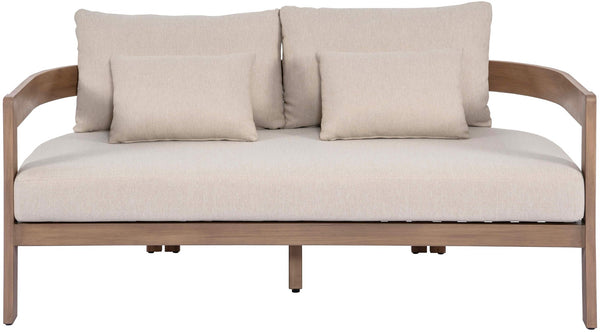 Meridian Furniture Newport Outdoor Loveseat Solid Acacia Wood Frame with Weather Resistant Fabric Cushion Seating Beige 396Beige-L