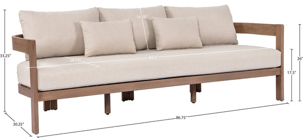 Meridian Furniture Newport Acacia Wood Outdoor Patio Sofa with Weather Resistant Cushions for Resort Living Beige 396Beige-S