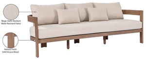 Meridian Furniture Newport Acacia Wood Outdoor Patio Sofa with Weather Resistant Cushions for Resort Living Beige 396Beige-S