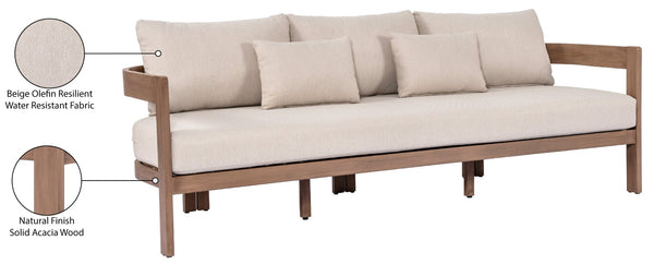 Meridian Furniture Newport Acacia Wood Outdoor Patio Sofa with Weather Resistant Cushions for Resort Living Beige 396Beige-S