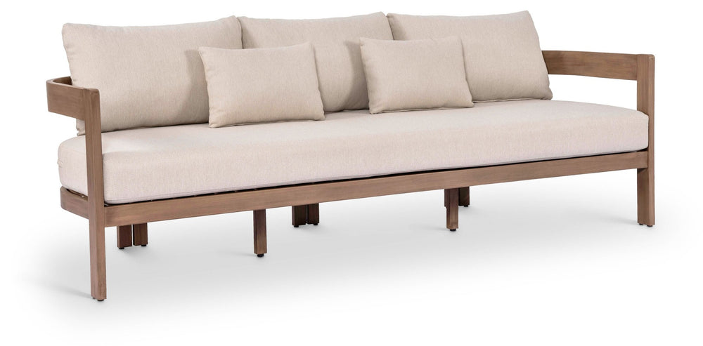 Meridian Furniture Newport Acacia Wood Outdoor Patio Sofa with Weather Resistant Cushions for Resort Living Beige 396Beige-S