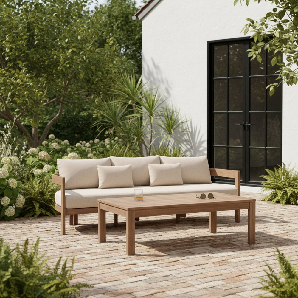 Meridian Furniture Newport Acacia Wood Outdoor Patio Sofa with Weather Resistant Cushions for Resort Living Beige 396Beige-S