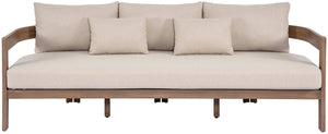 Meridian Furniture Newport Acacia Wood Outdoor Patio Sofa with Weather Resistant Cushions for Resort Living Beige 396Beige-S
