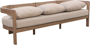 Meridian Furniture Newport Acacia Wood Outdoor Patio Sofa with Weather Resistant Cushions for Resort Living Beige 396Beige-S