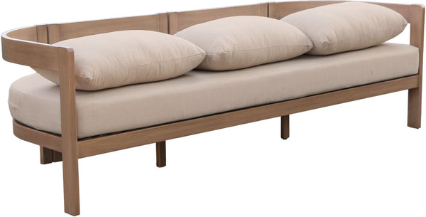 Meridian Furniture Newport Acacia Wood Outdoor Patio Sofa with Weather Resistant Cushions for Resort Living Beige 396Beige-S