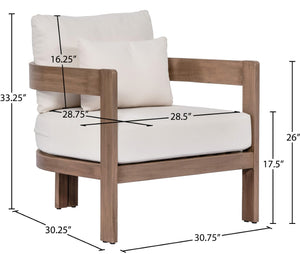 Meridian Furniture Newport Acacia Wood Outdoor Accent Chair with Durable Weather Resistant Cushion for Patio Use Cream 396Cream-C