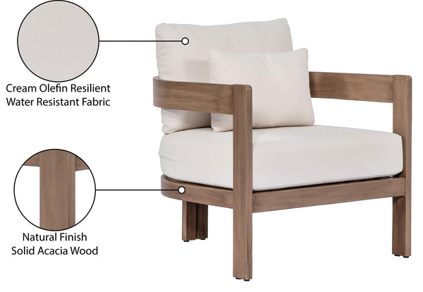 Meridian Furniture Newport Acacia Wood Outdoor Accent Chair with Durable Weather Resistant Cushion for Patio Use Cream 396Cream-C