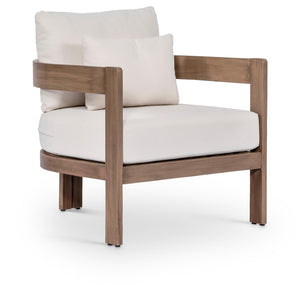 Meridian Furniture Newport Acacia Wood Outdoor Accent Chair with Durable Weather Resistant Cushion for Patio Use Cream 396Cream-C
