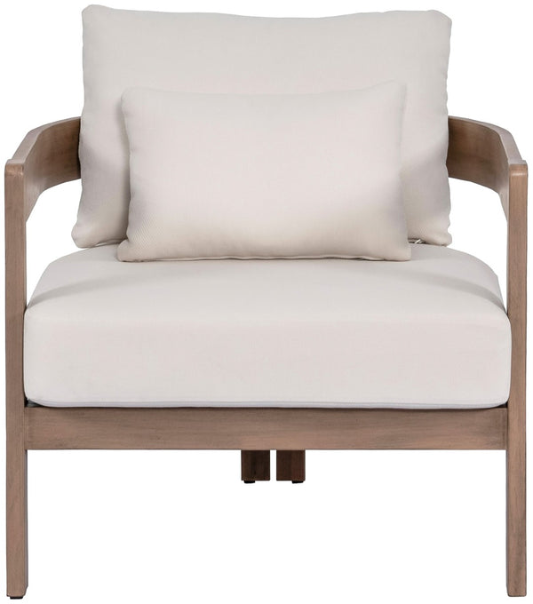 Meridian Furniture Newport Acacia Wood Outdoor Accent Chair with Durable Weather Resistant Cushion for Patio Use Cream 396Cream-C