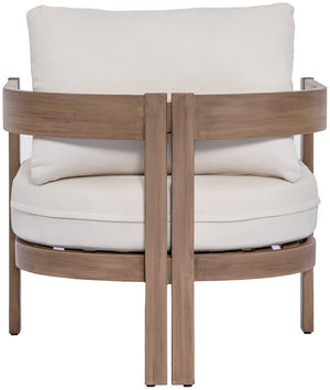 Meridian Furniture Newport Acacia Wood Outdoor Accent Chair with Durable Weather Resistant Cushion for Patio Use Cream 396Cream-C