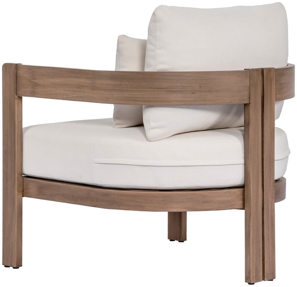 Meridian Furniture Newport Acacia Wood Outdoor Accent Chair with Durable Weather Resistant Cushion for Patio Use Cream 396Cream-C