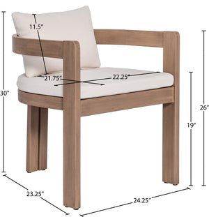 Meridian Furniture Newport Acacia Wood Outdoor Dining Chair with Weather Resistant Upholstered Cushion Patio Seating Cream 396Cream-DC