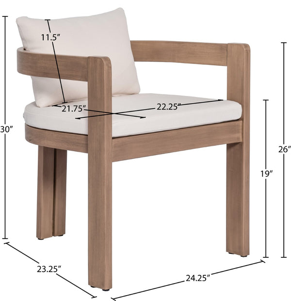 Meridian Furniture Newport Acacia Wood Outdoor Dining Chair with Weather Resistant Upholstered Cushion Patio Seating Cream 396Cream-DC