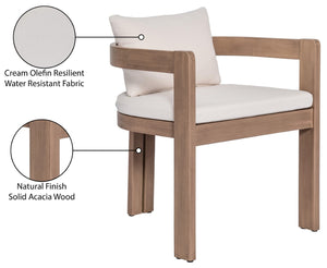 Meridian Furniture Newport Acacia Wood Outdoor Dining Chair with Weather Resistant Upholstered Cushion Patio Seating Cream 396Cream-DC